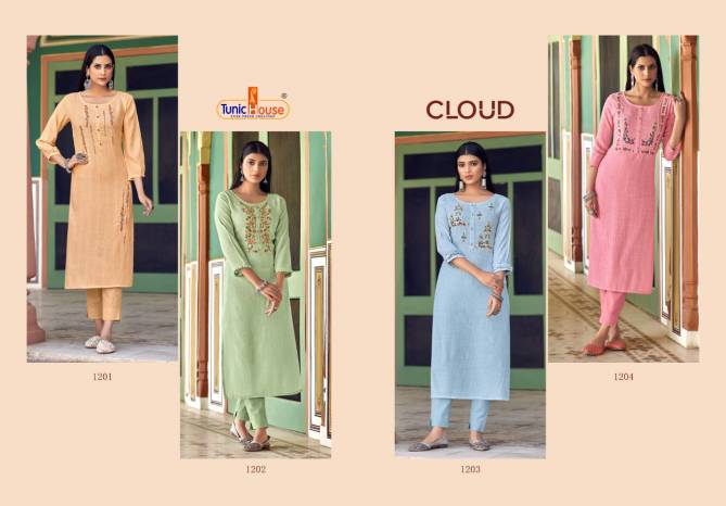 Tunic House Cloud Ethnic Wear Rayon Embroidery Design Kurti Collection